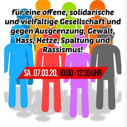 Mitmach-Stand für eine offene, solidarische und vielfältige Gesellschaft und gegen Ausgrenzung, Gewalt, Hass, Hetze, Spaltung und Rassismus!