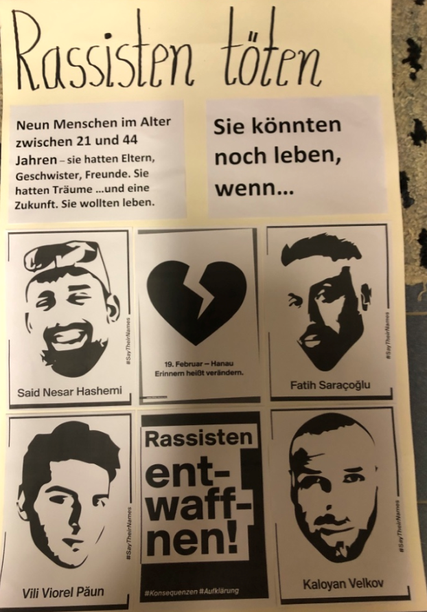 Mahn-Aktion anlässlich des rassistischen Anschlags von Hanau am 19.2.2020