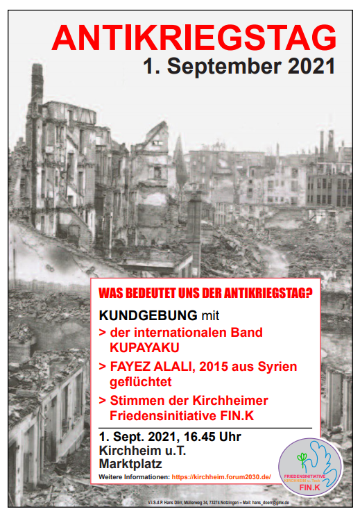Antikriegstag 2021 - Kundgebung auf dem Kirchheimer Marktplatz