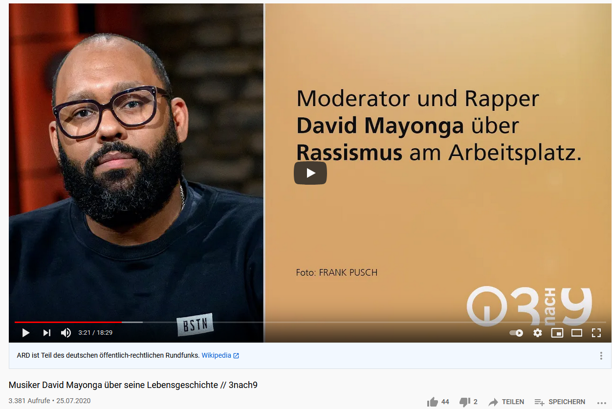 Veranstaltung abgesagt!!!  "Ein N**** darf nicht neben mir sitzen" - Lesung/Vortrag - Autor, Radiomoderator und Rapper David Mayonga