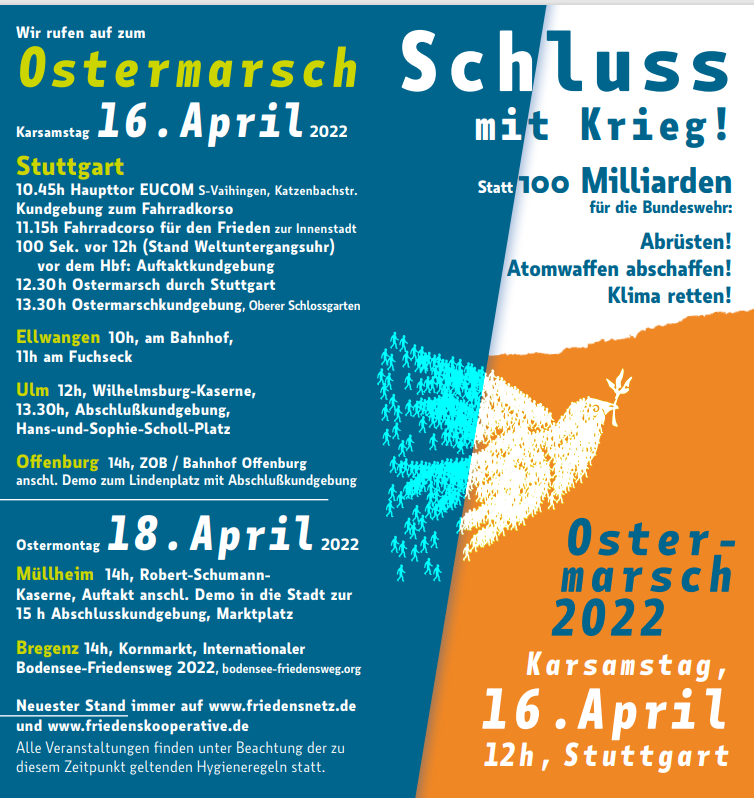 Ostermarsch 2022 in Stuttgart und anderswo