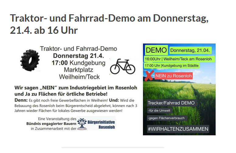 Demo in/um Weilheim: Bürgerinitiative NEIN zu Rosenloh