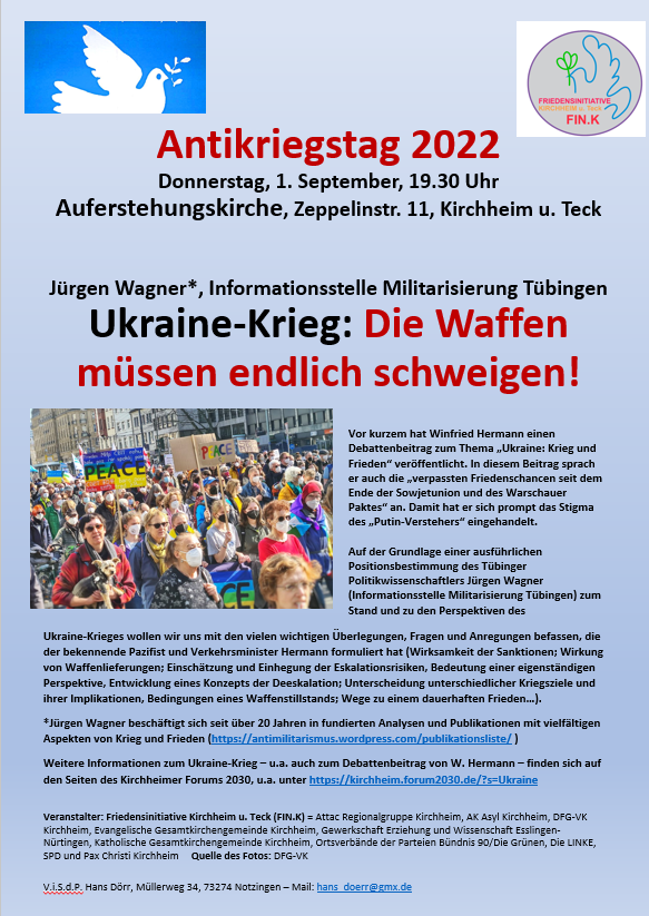 Antikriegstag 2022 - Veranstaltung mit Jürgen Wagner zum Ukraine-Krieg