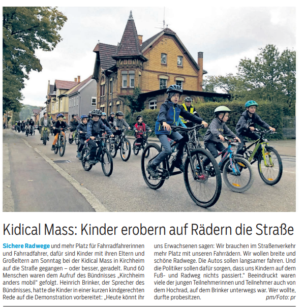 Critical Mass (Nr. 27) im Oktober 2022 - im Anschluss trifft sich "Kirchheim anders mobil"