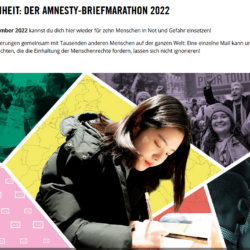 Briefmarathon von Amnesty International zum Tag der Menschenrechte, Samstag 10. Dezember 2022