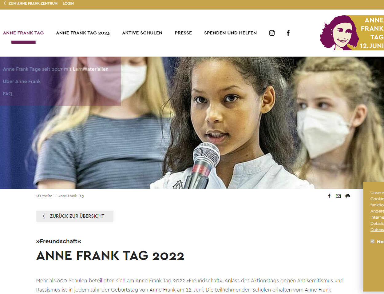 Anne-Frank-Tag 2023 am 12. Juni - digitale Infoveranstaltung in Kooperation mit der GEW