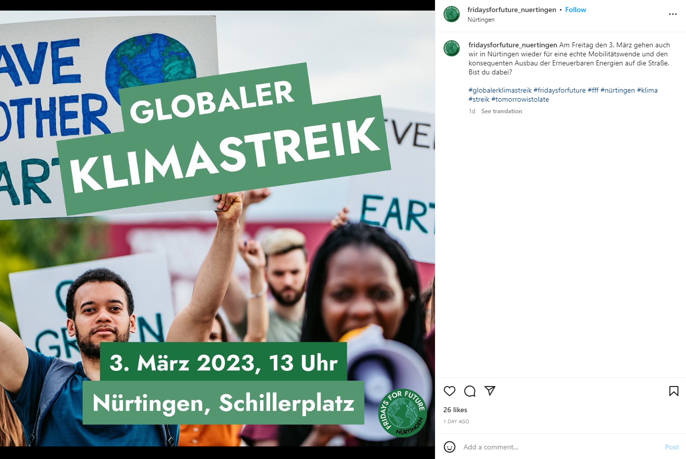 Globaler Klimastreik - auch in Nürtingen