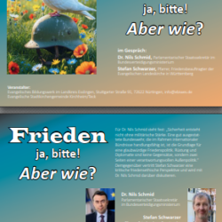 Kirchheimer Gespräche - MdB Dr. Nils Schmid und Pfarrer Stefan Schwarzer, Friedensbeauftragter der ELK Württemberg: Frieden – ja bitte! Aber wie?